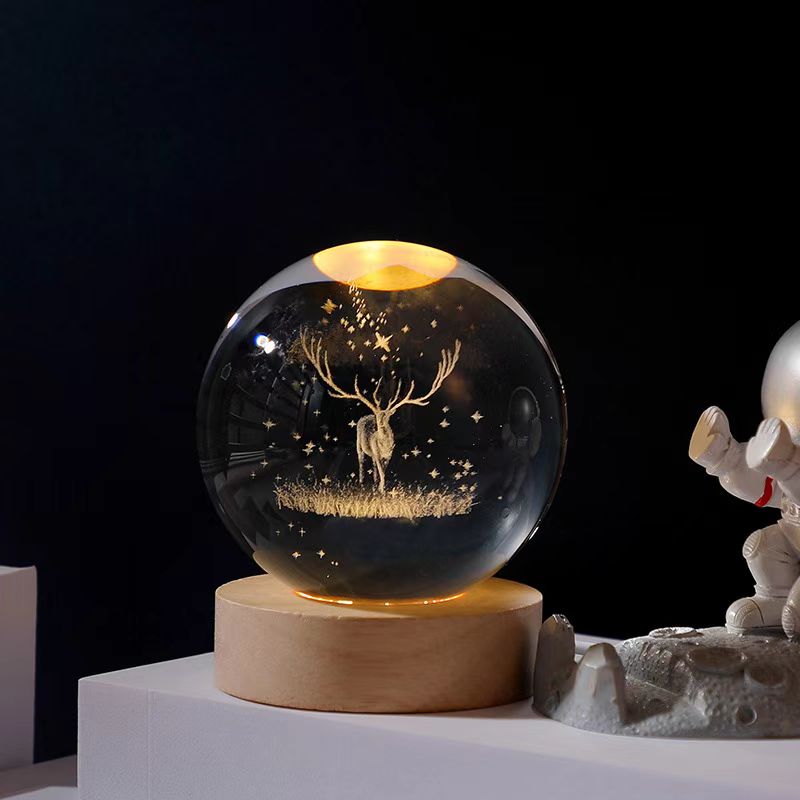 ZSYZDL 3D unicorn crystal ball night light solid glass globe warm LED wooden base USB powered bedside desk decor gift for kids teens women