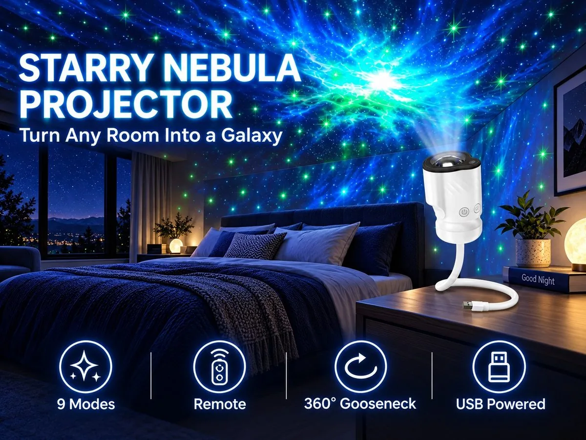 ZSYZDL starry nebula projector turning a bedroom ceiling into a blue galaxy with green stars
