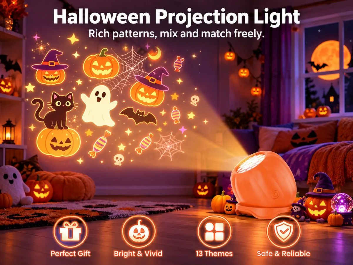 ZSYZDL Halloween pumpkin projection light casting pumpkins ghosts and witches on a bedroom wall